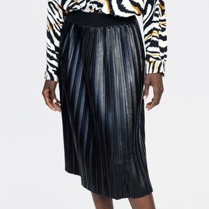 ZARA Faux Leather Pleated Midi Skirt